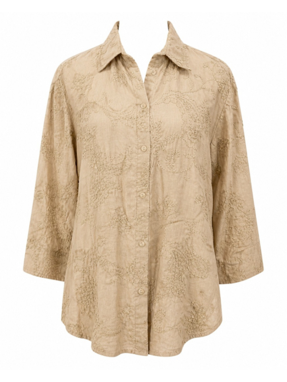 Edward 100% Linen Embroidered Button Up Shirt Womens Sz L Beige Textured Capsule